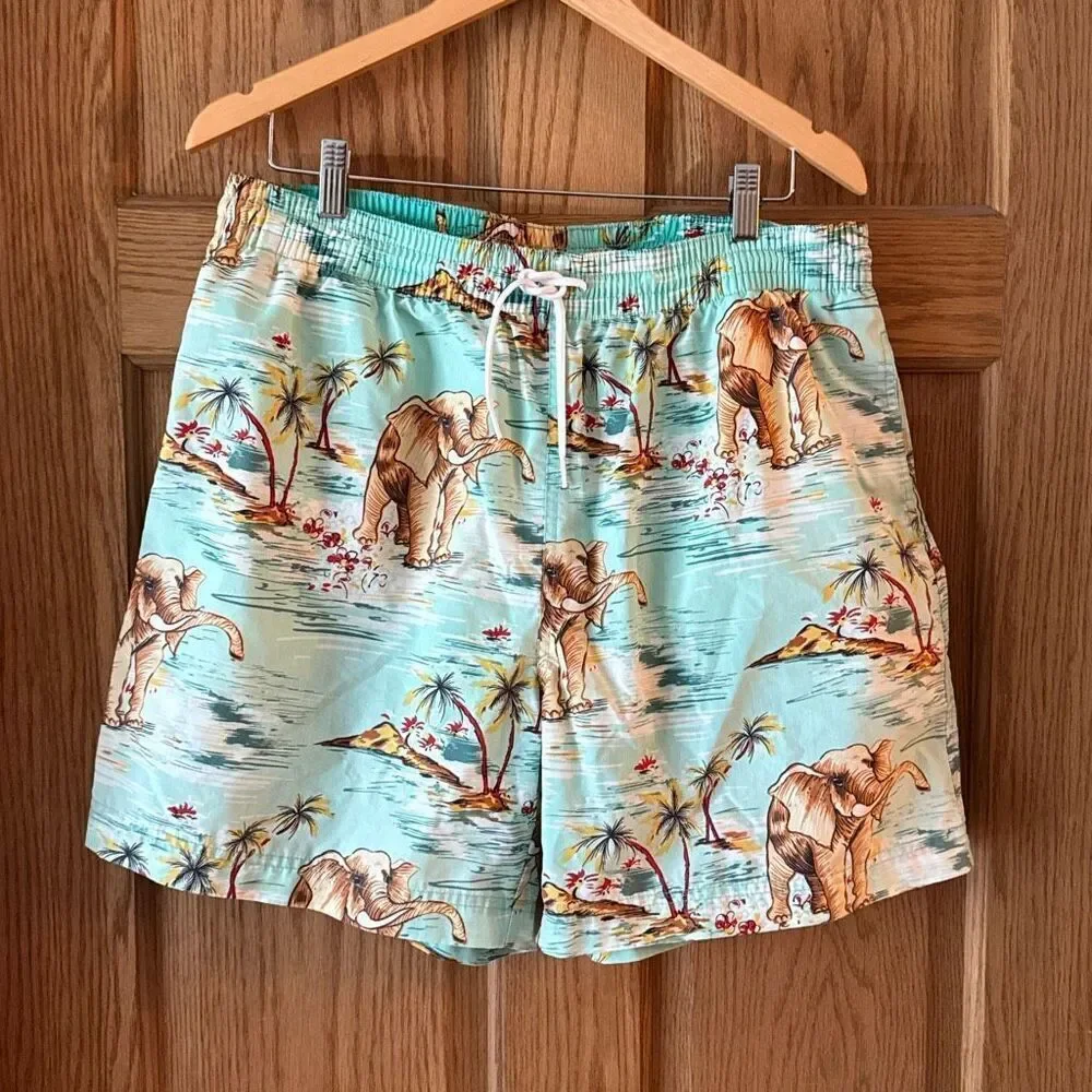POLO RALPH LAUREN Vintage 90s Tropical Elephant Print Swim Trunks XL